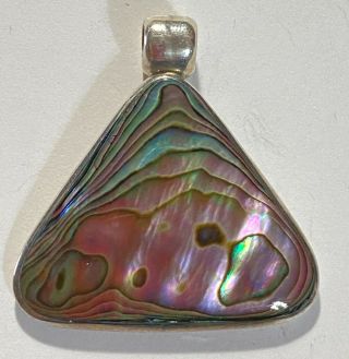 Marked 925 Sterling Silver Vintage Abalone Shell Pendant Necklace 8.  1 Gram S342