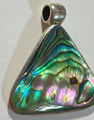 MARKED 925 Sterling Silver Vintage Abalone Shell Pendant Necklace 8.  1 gram S342 2