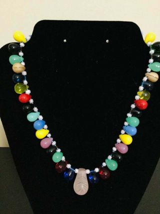 Gorgeous Eye Catching Vintage Czech Glass Teardrop Beads Necklace 17 " L