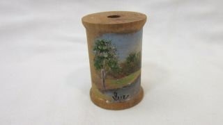 Hand Painted & Signed Vintage Wooden Sewing Spool