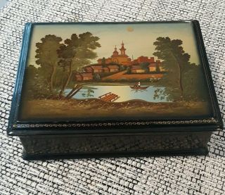 Vintage Pegockuho Russian Lacquer Trinket Box Signed