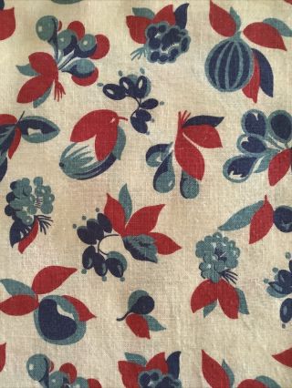 Vintage Feed Sack Red White Blue Red Leaves Blue Berries And Fruit