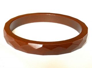 Vintage Bakelite Faceted Carved Chocolate Brown Bangle Bracelet,