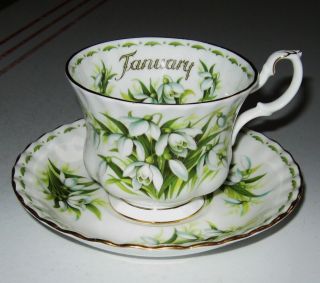 Royal Albert Flower Of The Month January Snowdrops Bone China Cup & Saucer Set