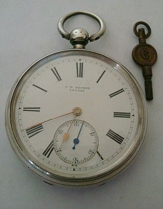 Vintage Victorian Gts Silver J.  W,  Benson London Key Wound Pkt Watch Lon 1885