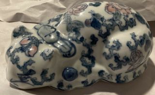 Vintage Asian Chinese Sleeping Cat Ceramic Figurine Hand Painted Floral