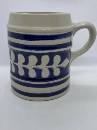 Williamsburg Pottery Large Tankard Mug Salt Glaze Cobalt Blue 5 3/4 " High Euc