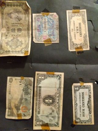 Vintage Wwii Japanese Government One (1) & Five (5) (3) 10s (1) 50