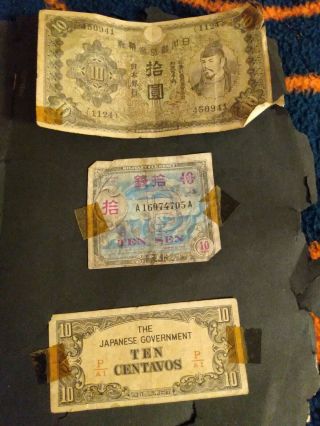 Vintage WWII JAPANESE GOVERNMENT ONE (1) & FIVE (5) (3) 10s (1) 50 3