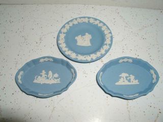 3 Vintage Wedgwood Wedgewood Blue White Jasperware Trinket Dishes