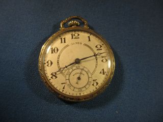 Watchmaker Estate Vintage Illinois Sterling Pocket Watch Wadsworth 10k Ygf Case