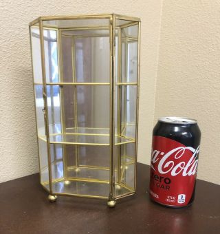 Vintage Brass & Glass Miniature Display Case Shelf Curio Cabinet Footed