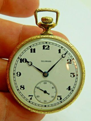 Stunning 12 Size Art Deco Illinois 14k Gold Filled Pocket Watch Only 100 In Run