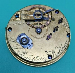 Early Waltham 10s Ps Bartlett 1865 Pocket Watch Movement (b148)