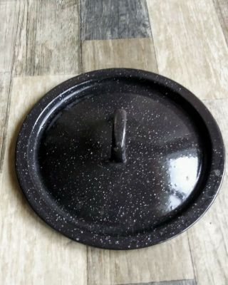 Vintage Metal Enamel Ware Pan Pot Lid Cover Black Speckled Replacement 8 "