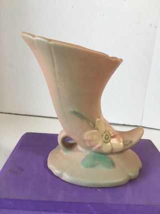 Vintage Weller Pottery Cornucopia Horn Vase Pink Peach Green 6 " Tall