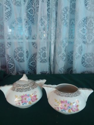 Vintage Old French Saxon China 22k Gold Sugar And Creamer Set Union Made In Usa