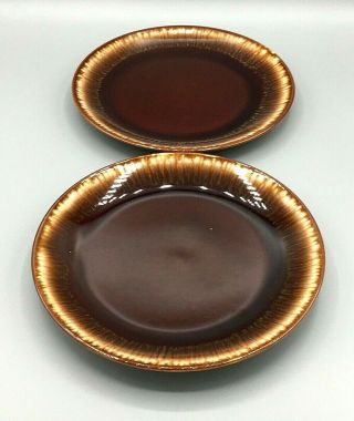 Set Of 2 Vintage Mccoy Brown Drip Glaze Salad Plates