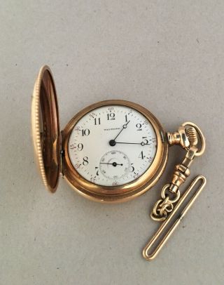 Waltham Seaside Model 1890 Pocket Watch 14k Gf Hunter Case And Gold Filled Fob