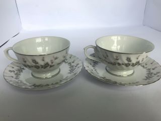 Style House Fine China Japan " Picardy " Footed Cup & Saucer Set For Two