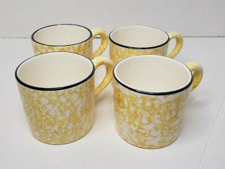 Set Of 4 Hand Painted Stangl Pottery Town & Country Yellow Sponge Design Mug Cup