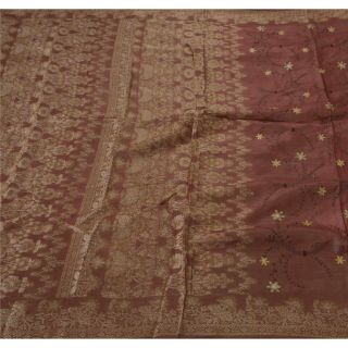 Tcw Vintage Sarees 100 Pure Silk Woven Brown Craft Fabric Sari 5yd