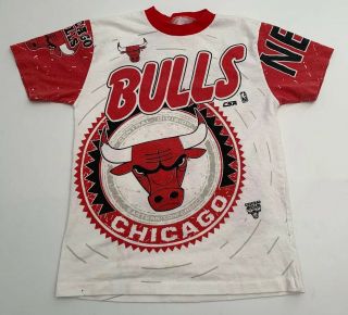 Vtg Chicago Bulls All Over Print T Shirt By Csa Youth Large Single Stitch