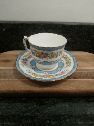 Crown Staffordshire Teacup & Saucer “petite Blue”,  Fine Bone China,  England