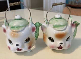 Vintage Ceramic Teapot Style Salt And Pepper Shakers With Faces Japan