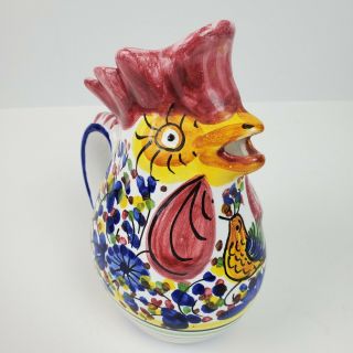 Vintage Leoncini Small Porcelain Rooster Pitcher Made In Italy 6.  75x5 Inch