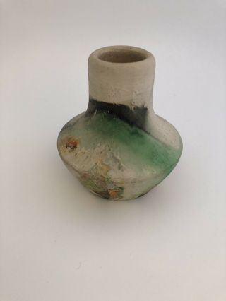 Vintage Nemadji Vase Usa Pottery Green / Orange Swirl 3.  5” H Clay Bud Vase Look