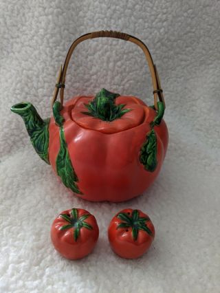 Vintage 1950s Ceramic Tomato Tea Pot.  Maruhon Ware? Hand Painted Japan?