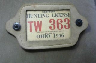 1946 Vintage Ohio Resident Hunting License In Leather Holder