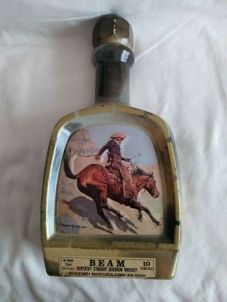 Kentucky Straight Bourbon Whiskey Decanter,  Signed By Frederic Remington Vintage