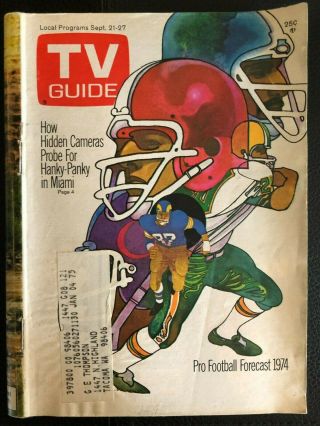 1974 Sept 21 - 27 Tv Guide Pro Football Forcast Western Wash State Ed