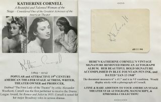 Broadway 1st Lady Theater Stage Actress Writer Producer Cornell Autograph Signed