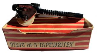 Vintage Dymo M - 5 Tapewriter Embossing Label Maker Chrome W/ Box.