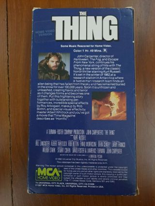 THE THING 1982 VHS John Carpenter SCI FI HORROR Vintage RARE MCA 2