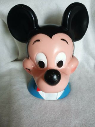 Vintage 1971 Mickey Mouse Head Bust Plastic Coin Piggy Bank