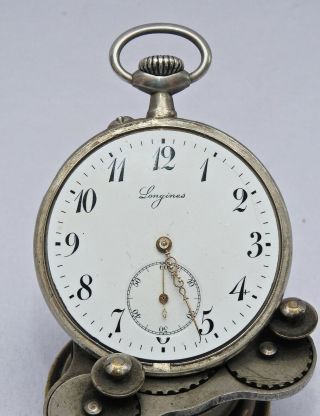1907 Longines 800 Silver 4 Grand Prix Pocket Watch 12 Size,  15j,  Pin Set - 2