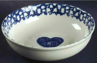 Set Of 3 Vintage Folk Craft Hearts Tienshan Blue Ivory Soup Cereal Bowl 6.  5”