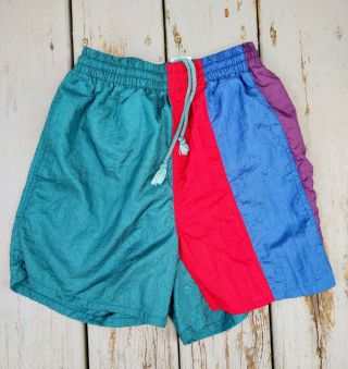 Pacific Scene Vintage Multi Color Swim Shorts Size Small 22 Inch Waist