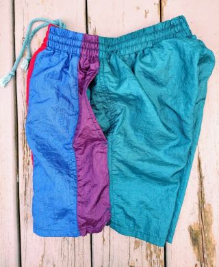 Pacific Scene Vintage Multi Color Swim Shorts Size Small 22 inch waist 2