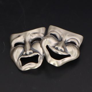 Vtg Sterling Silver - Beau Comedy & Tragedy Mask Theater Brooch Pin - 3g