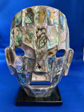 Vintage Mother Pearl Abalone Shell Mask Mexico Mayan Aztec Art Burial Sculpture