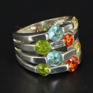 Vtg Sterling Silver - Blue Green Orange & Yellow Cz Stacked Ring Size 6 - 6.  5g