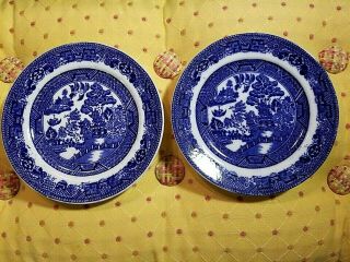 2 - Vtg.  Allertons England Blue Willow 6 " Bread And Butter Plates