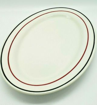 Vintage Iroquois China Restaurant Ware 13 " Oval Platter Rare Red & Black Stripe