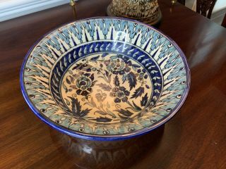 Vintage Hand Painted Ceramic Bowl Signed,  Jerusalem; Blues White