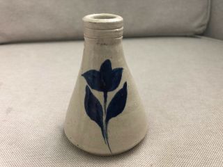 Vintage Williamsburg Pottery Stoneware Inkwell Blue Decorated Flower